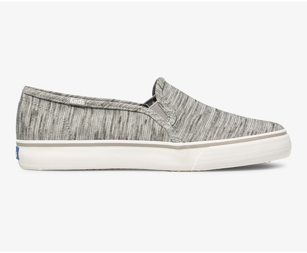 Womens Keds Slip Ons - Double Decker Heathered Stripe Knit - Grey - 4576-AHYQG